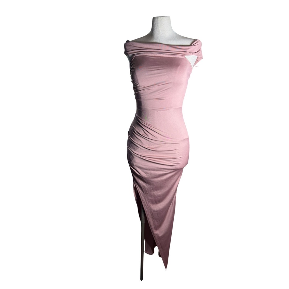 Baltic Born Zaire Off Shoulder Maxi Dress Dusty Mauve Ruched DD2218 Small